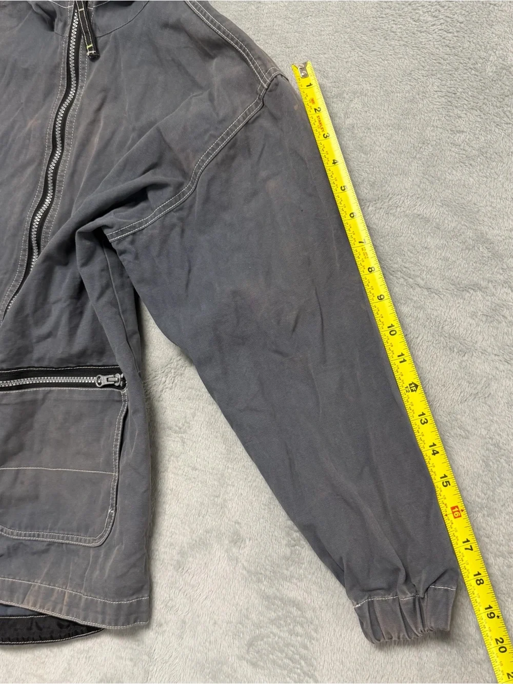 Vtg Gray Faded Hooded Jacket Gorpcore Workwear Utility Zip Russia Made Men’s L